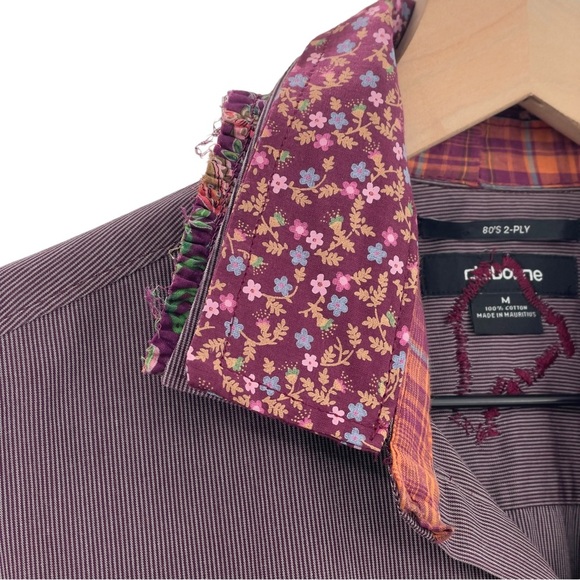 Custom Up-Cycled Tunic 3/4 Sleeves Button Up Ruffle Hem Mixed Print Purple | M/L - Picture 4 of 11